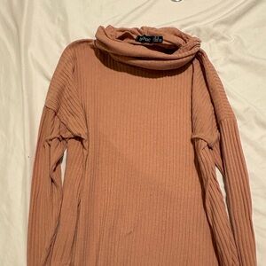 Boohoo Ribbed Cowl Neck Sweater in Brown